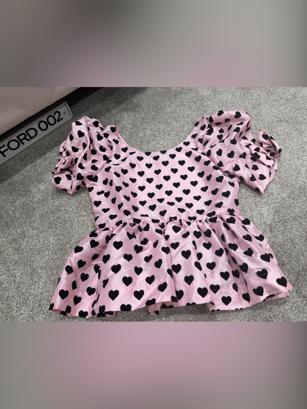 LoveShackFancy Pink Heart Print Peplum Top